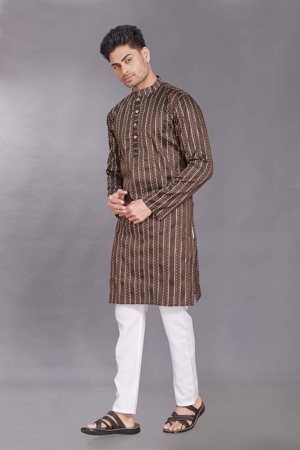 Men's Self Woven Jequard Art Silk Slim Fit Only Kurta