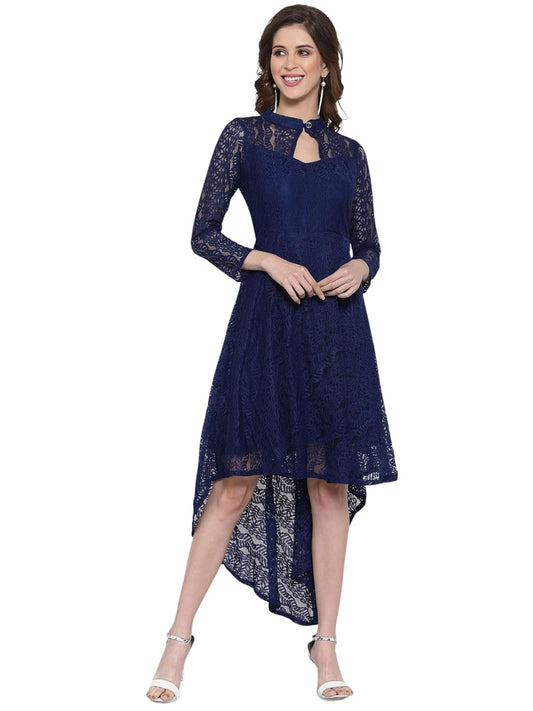 hemang fashion Women's Russel Net Fit & Flare High-Low Dress, Trend with High Low Stylish Western Look