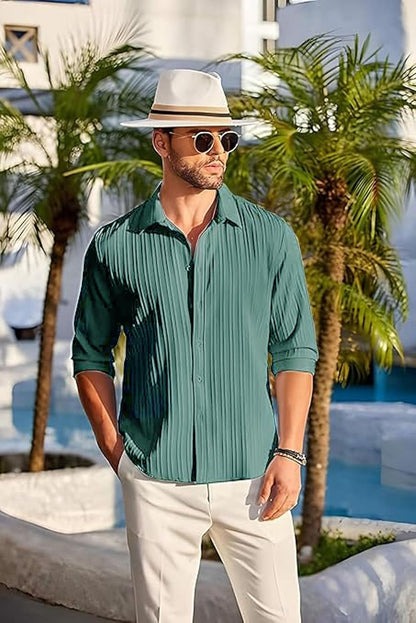 Lecowr Polyester Casual Self Design Shirt | Long Sleeves