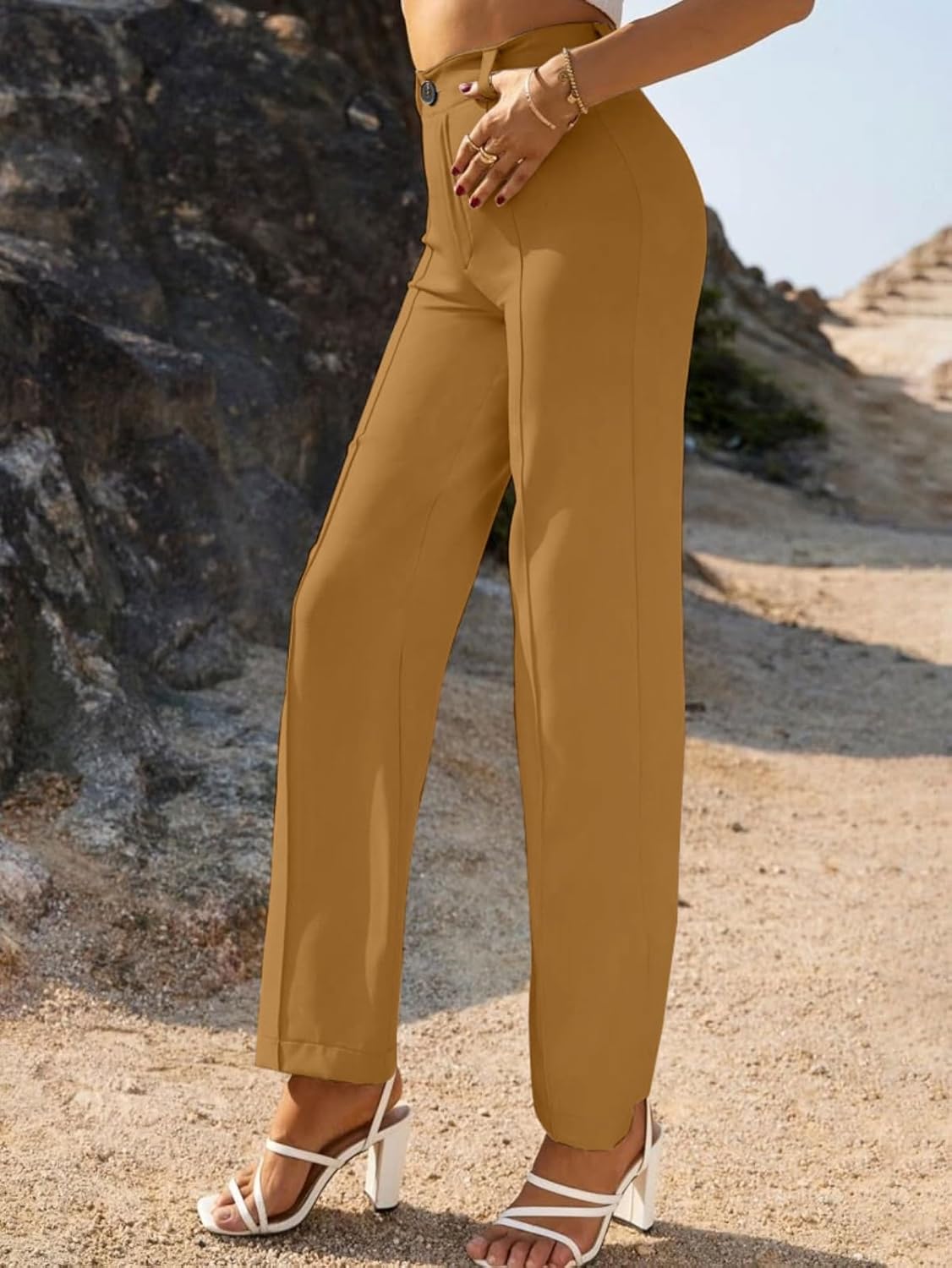 Linoges Women's High Waist Bell Bottom Trouser