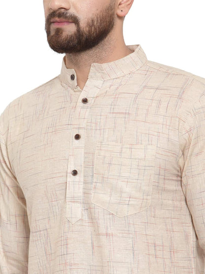 Aarsha Beige Solid Men's Cotton Long Kurta (XS to 7XL)