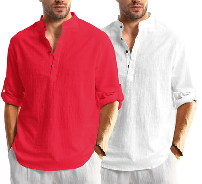 Men Solid Cotton Blend Straight Kurta Shirt Pack of 2