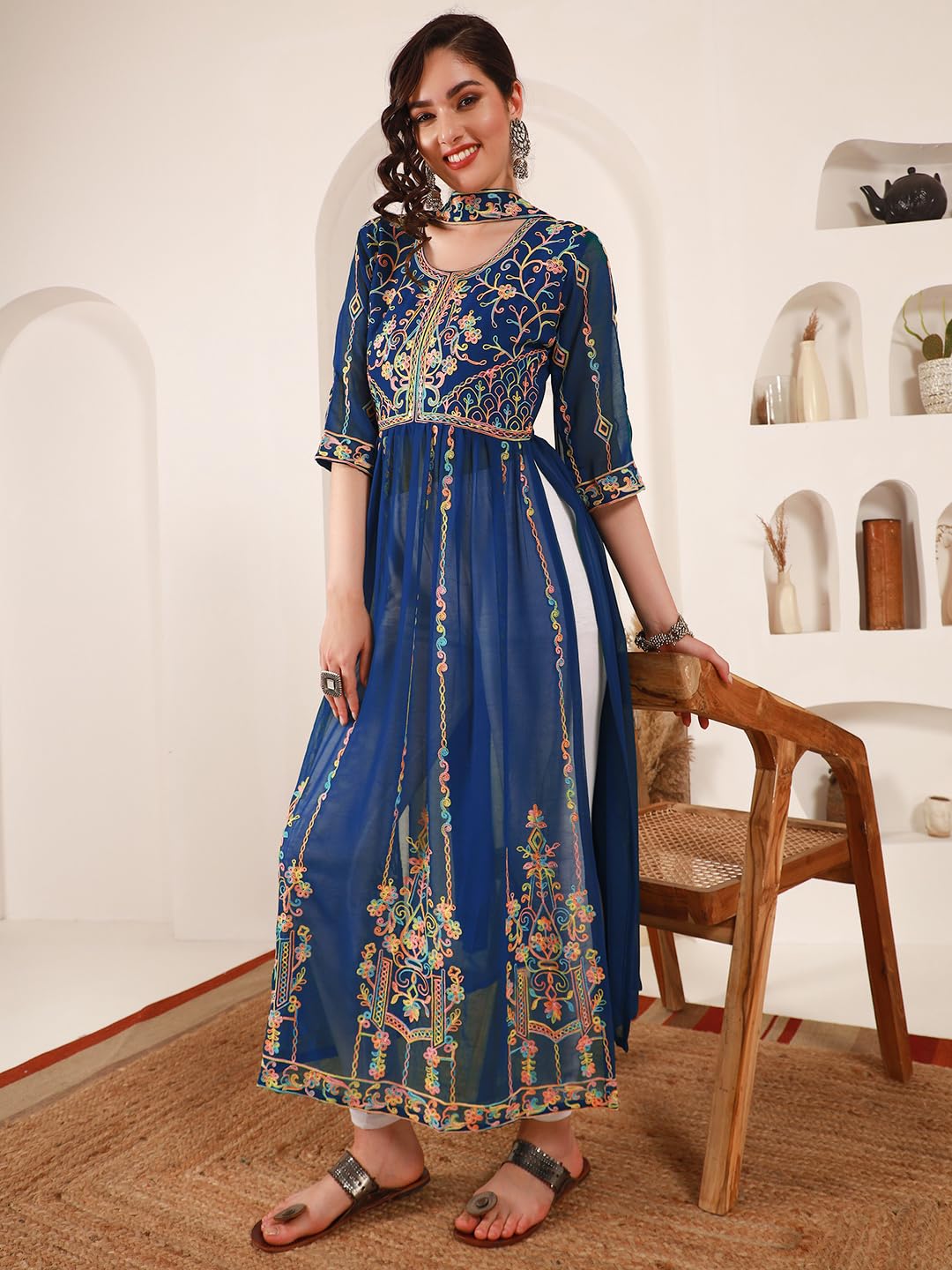 EthnicJunction Women's Georgette Embroidered