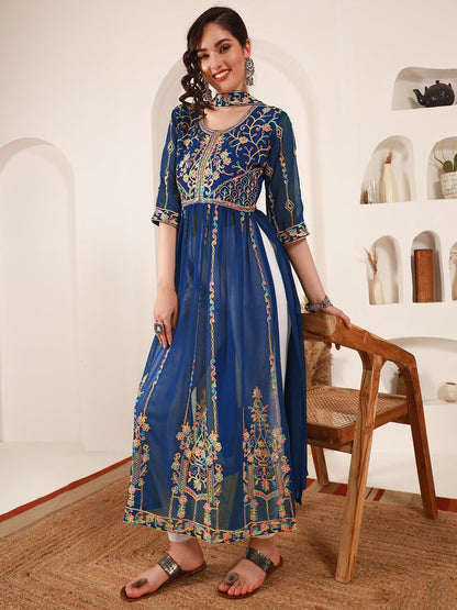 EthnicJunction Women's Georgette Embroidered