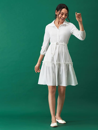 AASK Women Peplum Gathared Stylish Dress with Belt