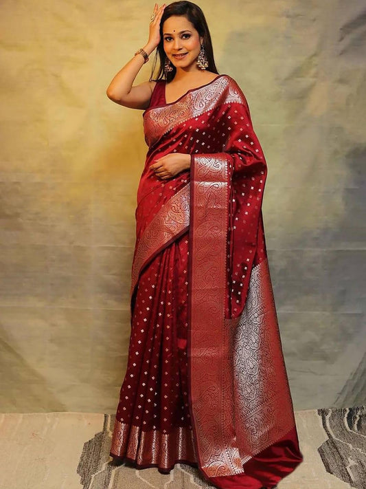 Women's  Cotton Silk Woven Saree with  Blouse Material