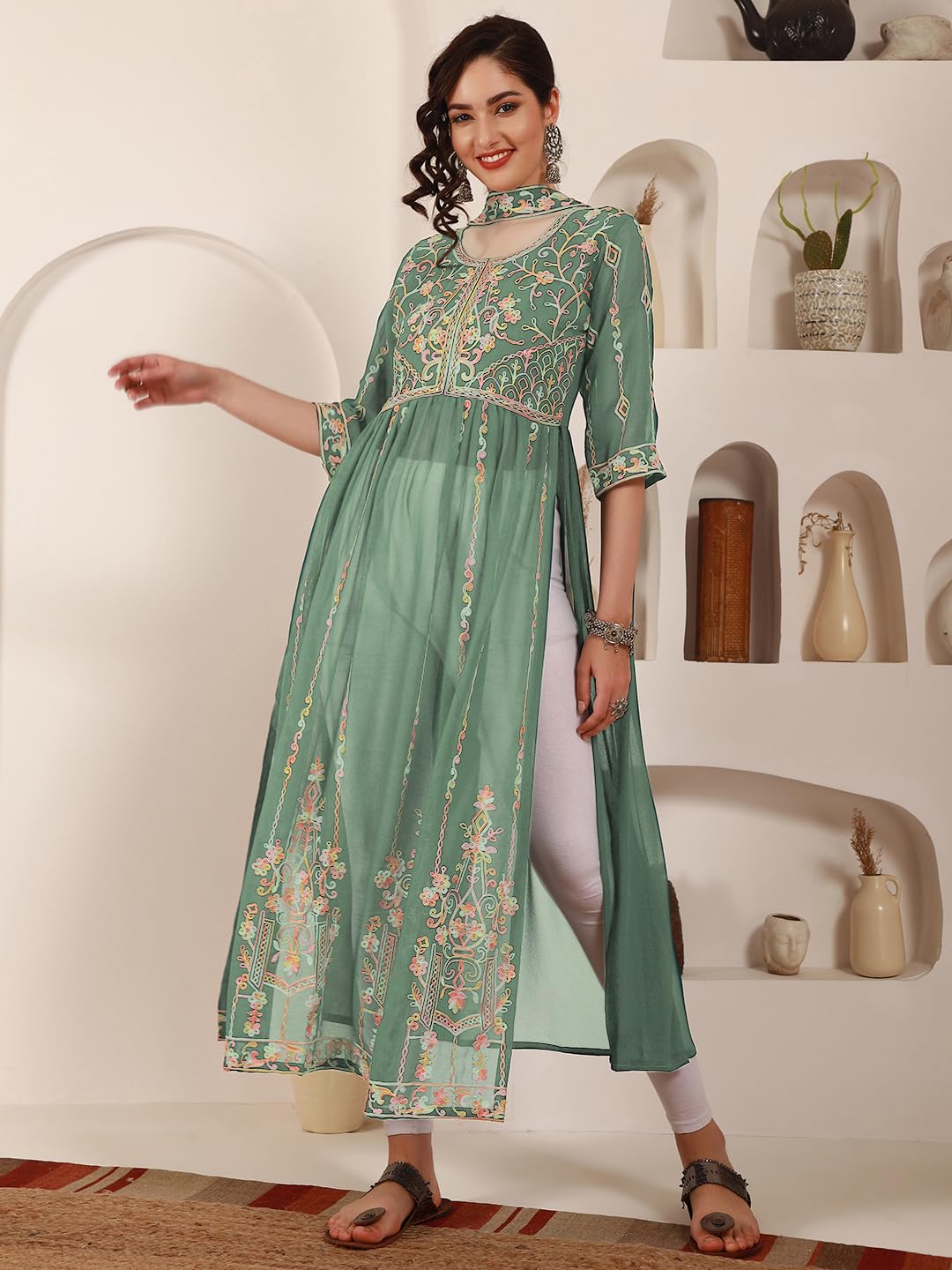 EthnicJunction Women's Georgette Embroidered