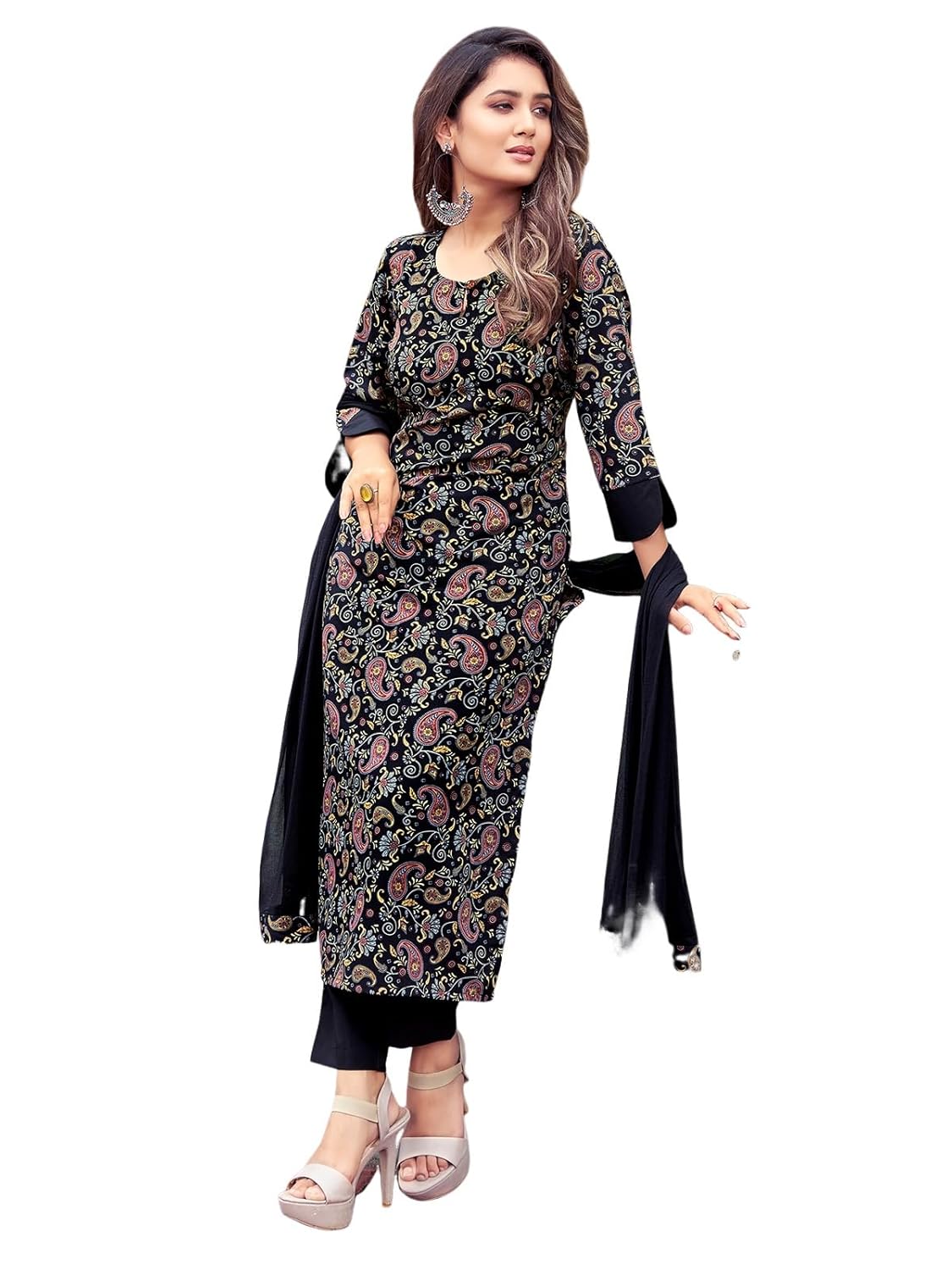 Women's Crepe Printed Kurta with Pant and Dupatta Set
