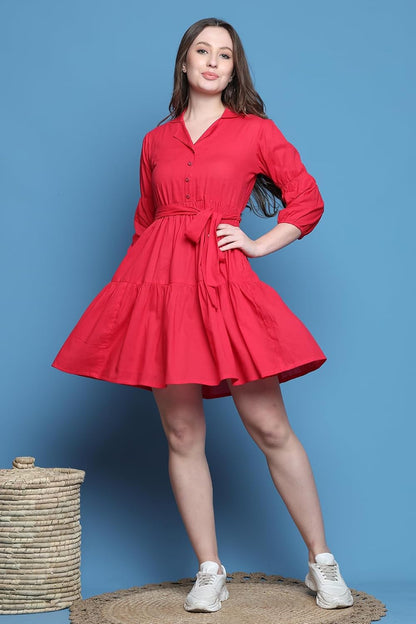 Rajnandini Women's A-Line Above The Knee Cotton Solid