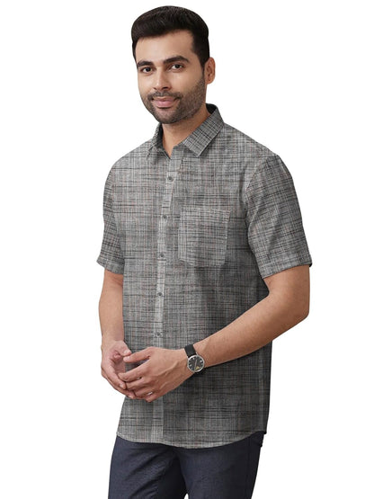 Men's Cotton Khadi Shirt, Half Sleeve, Front Pocket