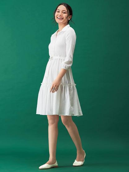 AASK Women Peplum Gathared Stylish Dress with Belt
