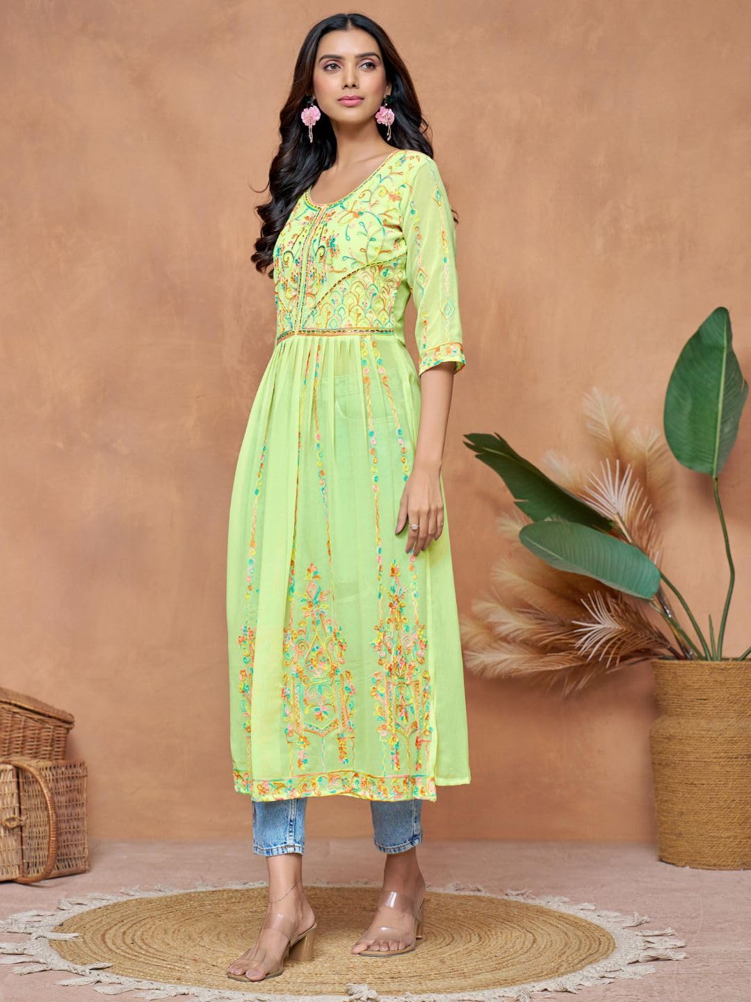 EthnicJunction Women's Georgette Embroidered