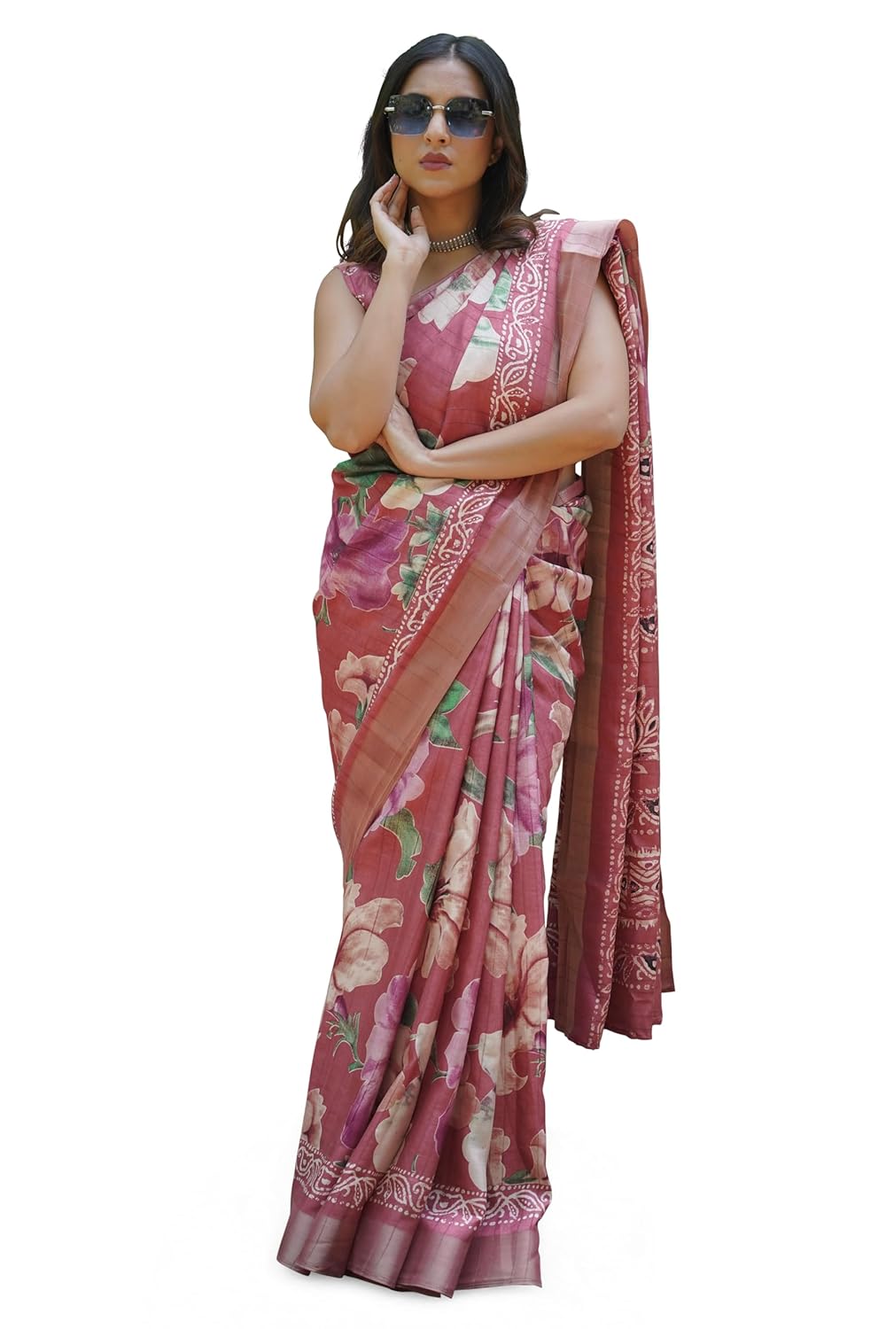 Women's Silk Blend Floral Printed Saree with Blouse Piece