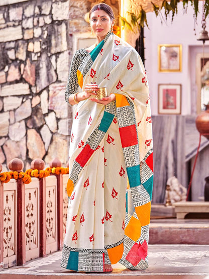 Women's Bhagalpuri Silk Ethnic Motif Printed Saree