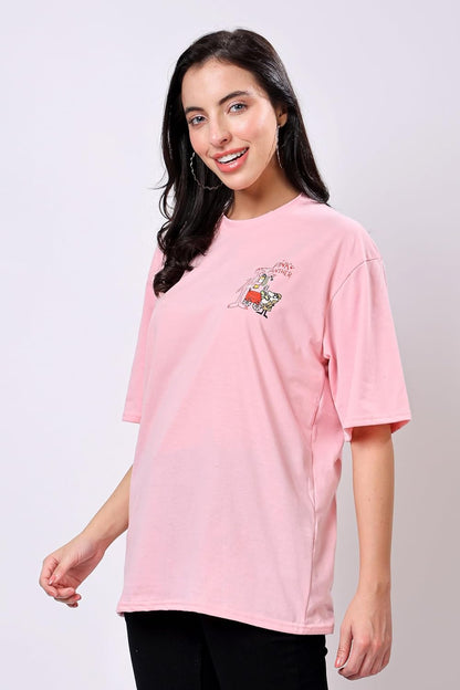 TQH Women's Casual Printed Round Neck, Oversized Longline Drop Shoulder Boho Style T-Shirt