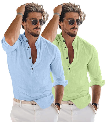 Men Solid Cotton Blend Straight Kurta Shirt Pack of 2