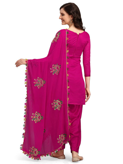 EthnicJunction Women's Chanderi Cotton Embroidered
