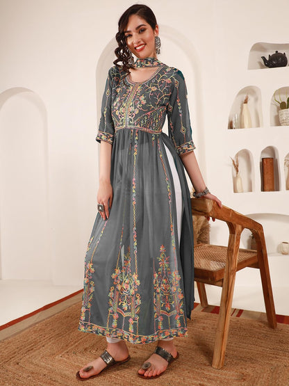EthnicJunction Women's Georgette Embroidered