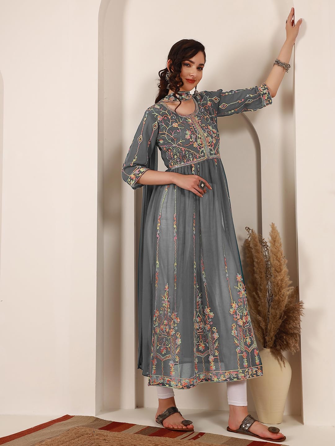 EthnicJunction Women's Georgette Embroidered