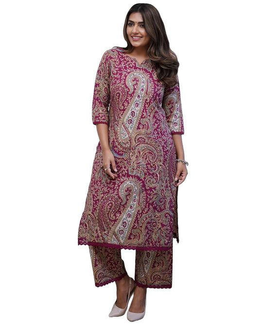 Women's Rayon Viscose Straight Printed Kurta & Palazzo