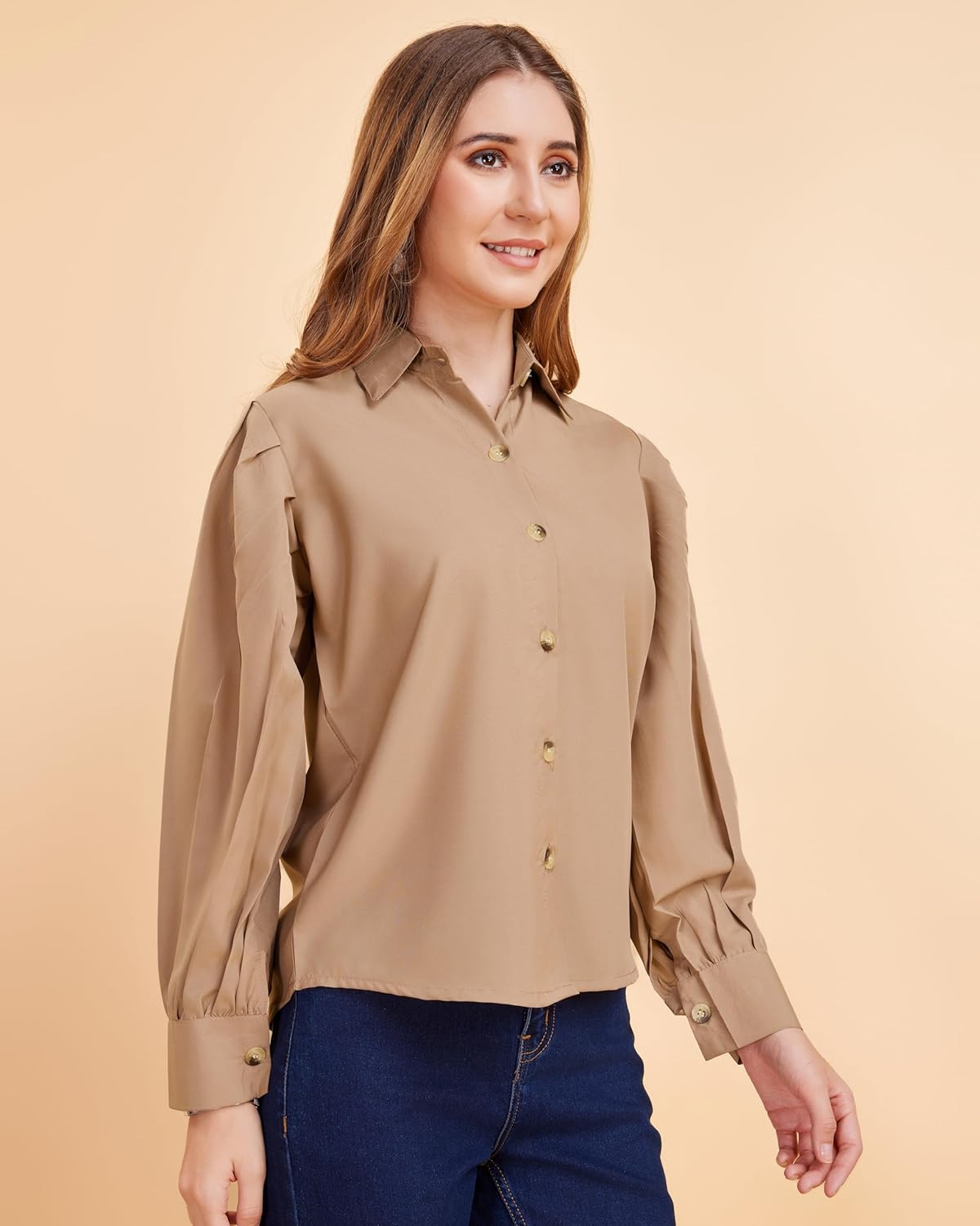 harshiv Enterprise Women's Crepe Casual Balloon Sleeve Shirt | Stylish Lightweight Top for Office, Travel Comfortable, Breathable, Easy to Care Fabric