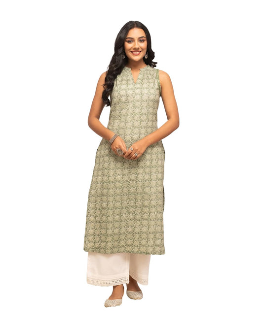 FIORRA Women's Light Green Floral Printed Cotton
