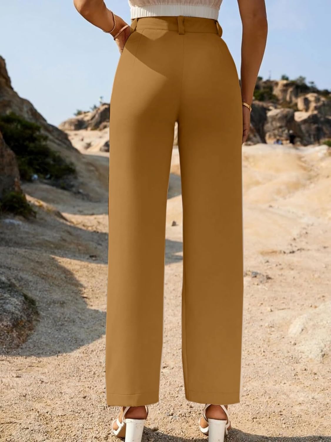 Linoges Women's High Waist Bell Bottom Trouser