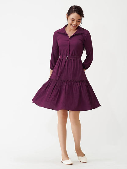 AASK Women Peplum Gathared Stylish Dress with Belt