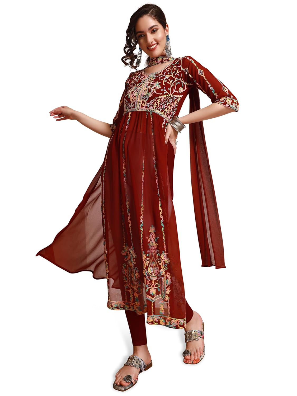 EthnicJunction Women's Georgette Embroidered