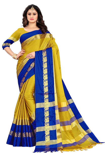 Women's Cotton Silk Plain Zari Work Designer Saree