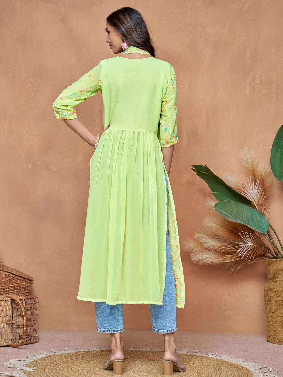 EthnicJunction Women's Georgette Embroidered