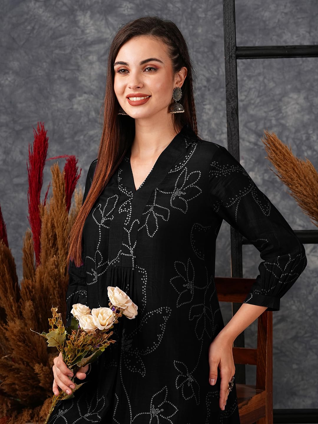 Women's Rayon Viscose Printed A-Line Kurta with Pant
