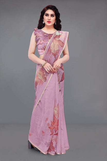 Printed Women's Organza Saree Design with Blouse Piece