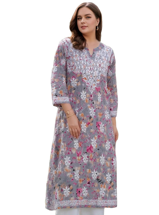 GoSriKi Women's Rayon Viscose Printed & Chikankari