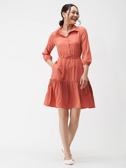 AASK Women Peplum Gathared Stylish Dress with Belt