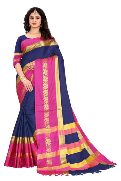 Women's Cotton Silk Plain Zari Work Designer Saree