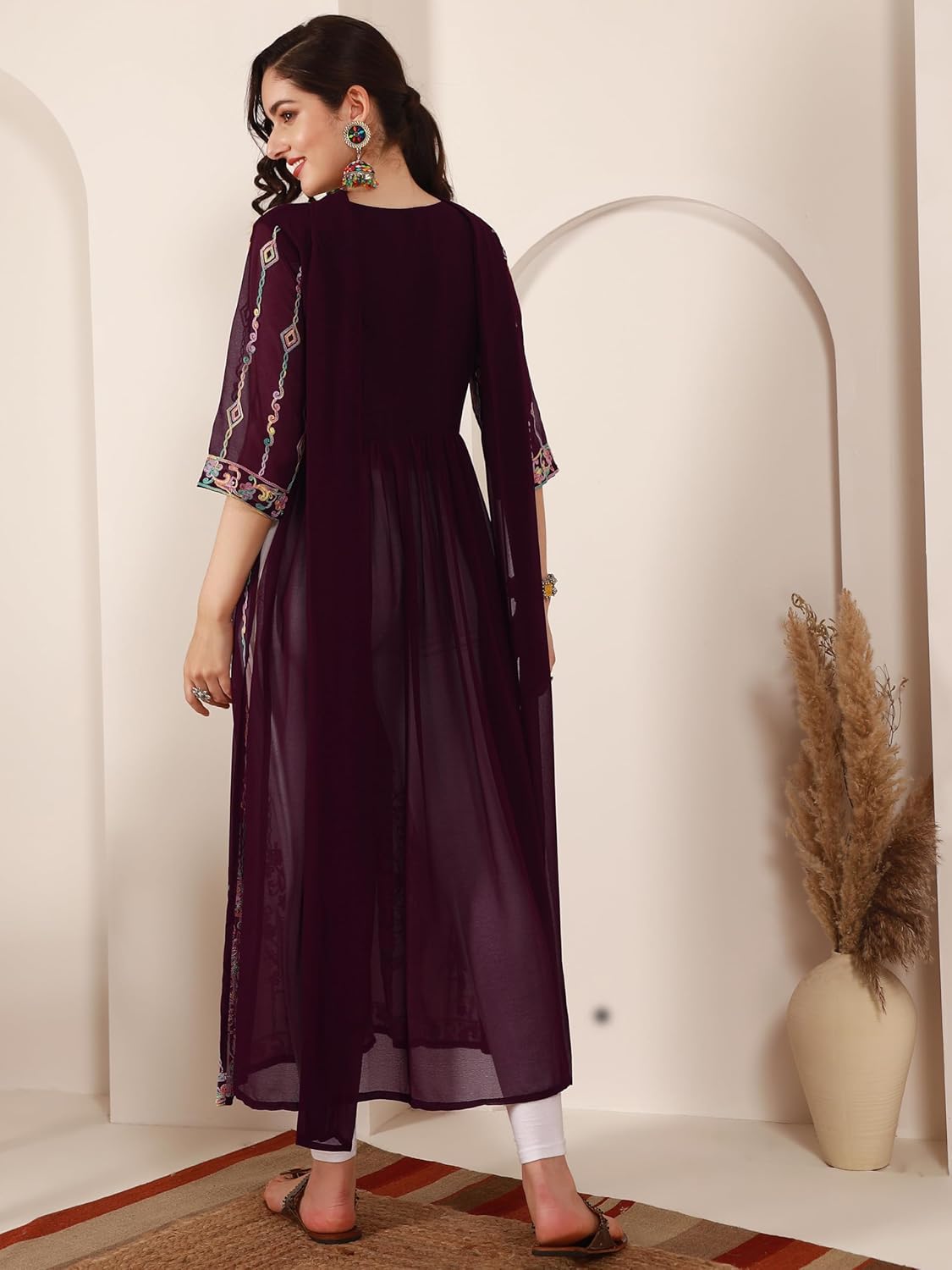 EthnicJunction Women's Georgette Embroidered