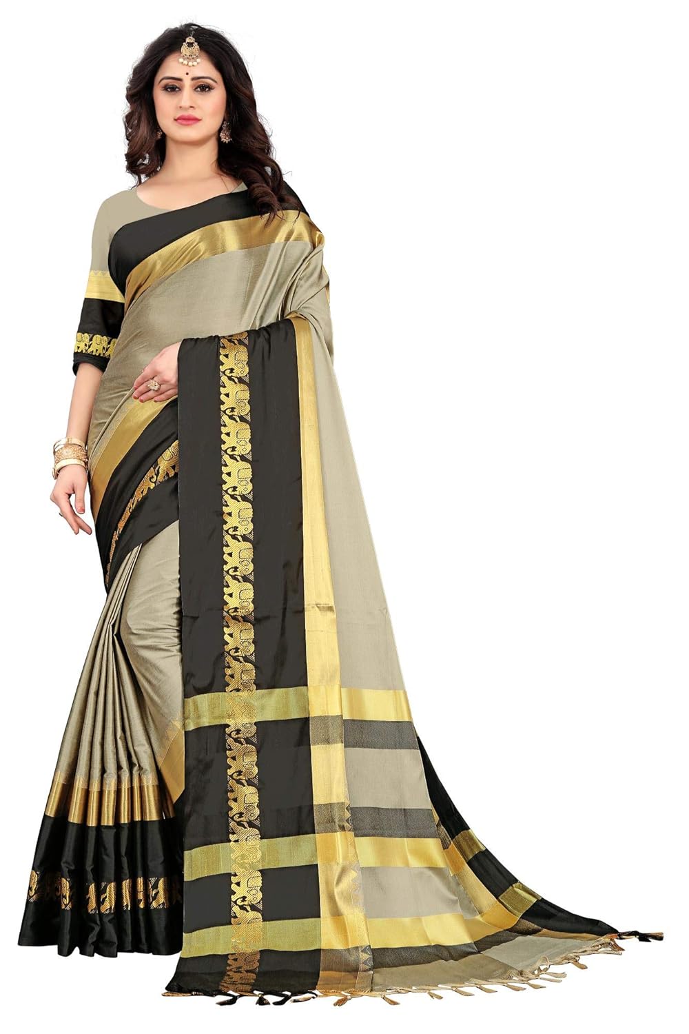Women's Cotton Silk Plain Zari Work Designer Saree