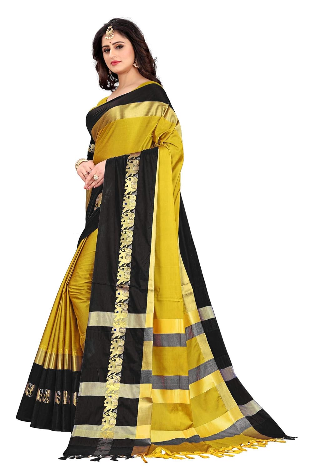 Women's Cotton Silk Plain Zari Work Designer Saree