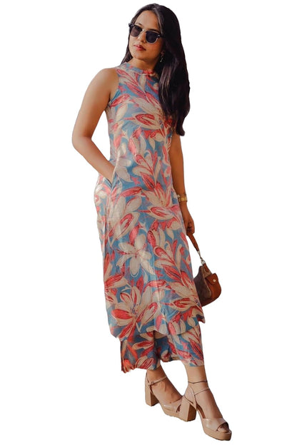 Women's Rayon Blend Straight Printed Kurta with Pant