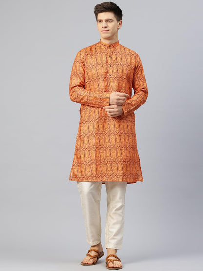 Luxrio Printed Kurta for Men Cotton Blend Linen Abstract