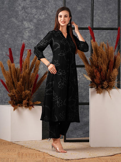 Women's Rayon Viscose Printed A-Line Kurta with Pant