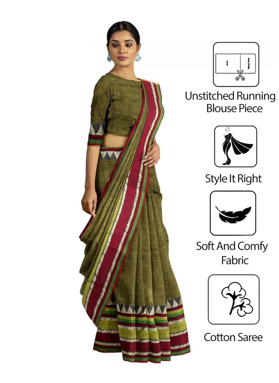Handloom Saree With Unstitched Running Blouse Piece