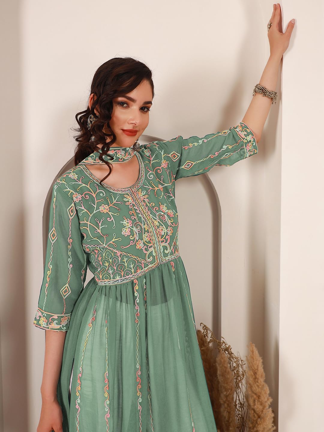 EthnicJunction Women's Georgette Embroidered