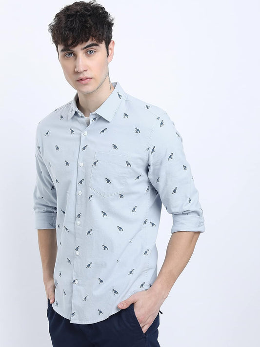 KETCH Men's Cotton Slim Fit Printed Full Sleeve Shirt