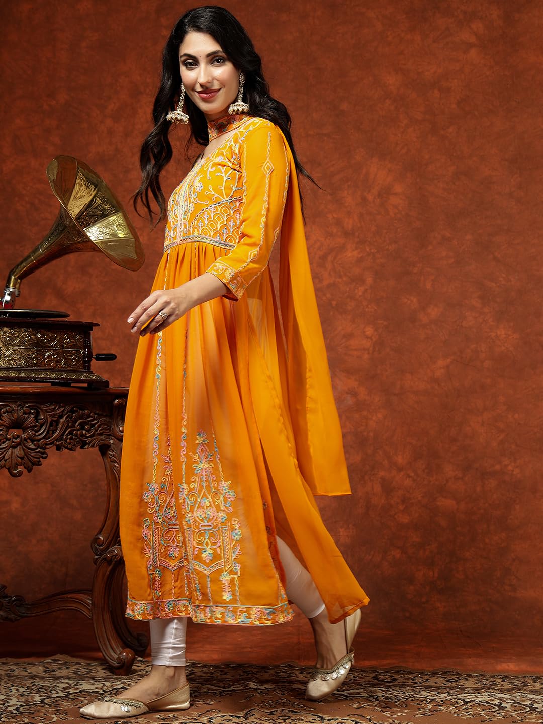 EthnicJunction Women's Georgette Embroidered