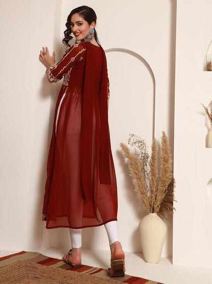 EthnicJunction Women's Georgette Embroidered
