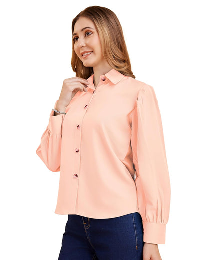 harshiv Enterprise Women's Crepe Casual Balloon Sleeve Shirt | Stylish Lightweight Top for Office, Travel Comfortable, Breathable, Easy to Care Fabric