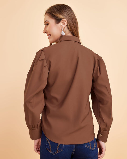 harshiv Enterprise Women's Crepe Casual Balloon Sleeve Shirt | Stylish Lightweight Top for Office, Travel Comfortable, Breathable, Easy to Care Fabric