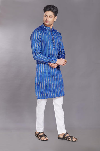 Men's Self Woven Jequard Art Silk Slim Fit Only Kurta